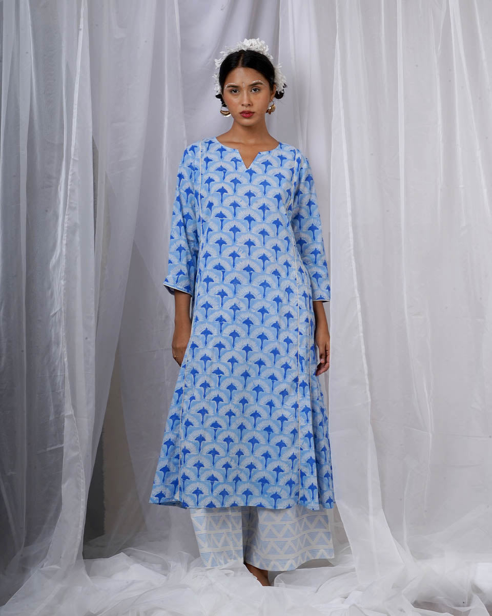 Pakhi Blue Hand Block Printed Kurti-BAD