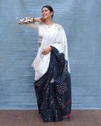Colourblind Black & White Handblock Print Cotton Saree - MIS