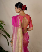 Ujjwala Pink Handwoven Linen Zari Saree - Eknoor