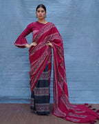 Labanya Maroon Handblock Printed Cotton Saree - Soil