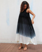 Blackberry Matcha Handblock Printed Cotton Dress - Mono