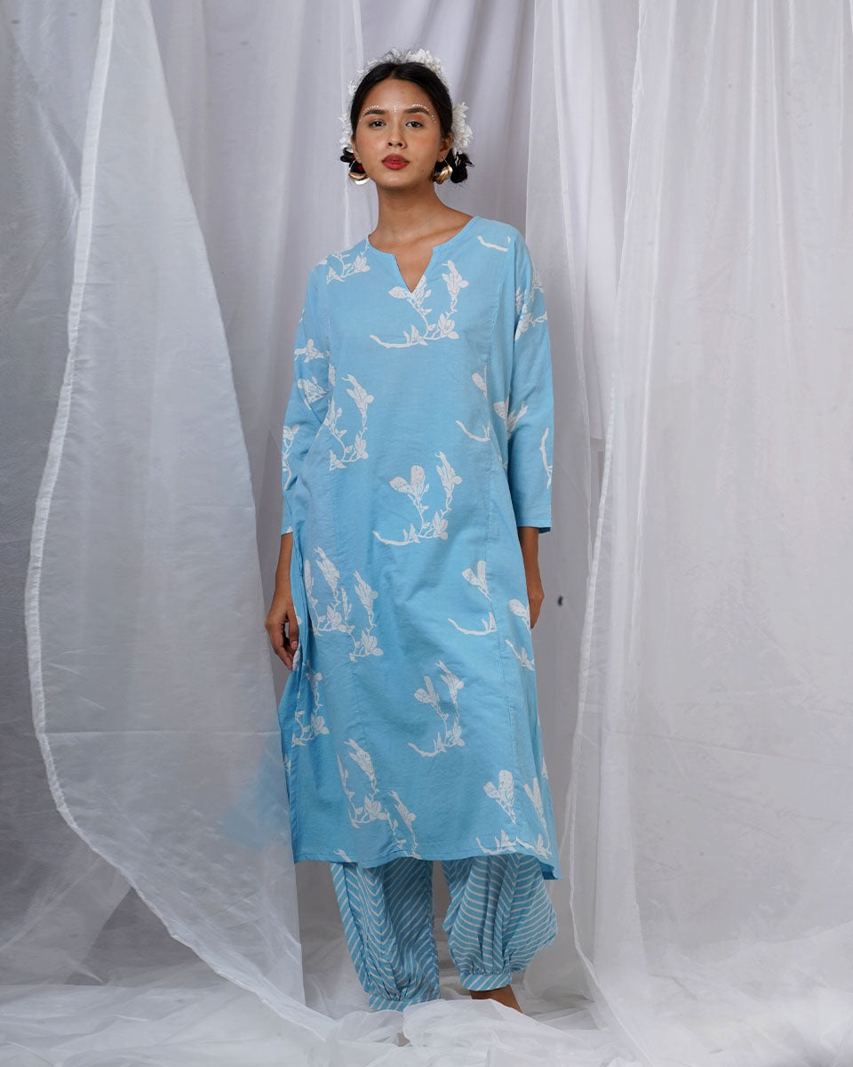 Tia Blue Hand Block Printed Kurta Set-BAD
