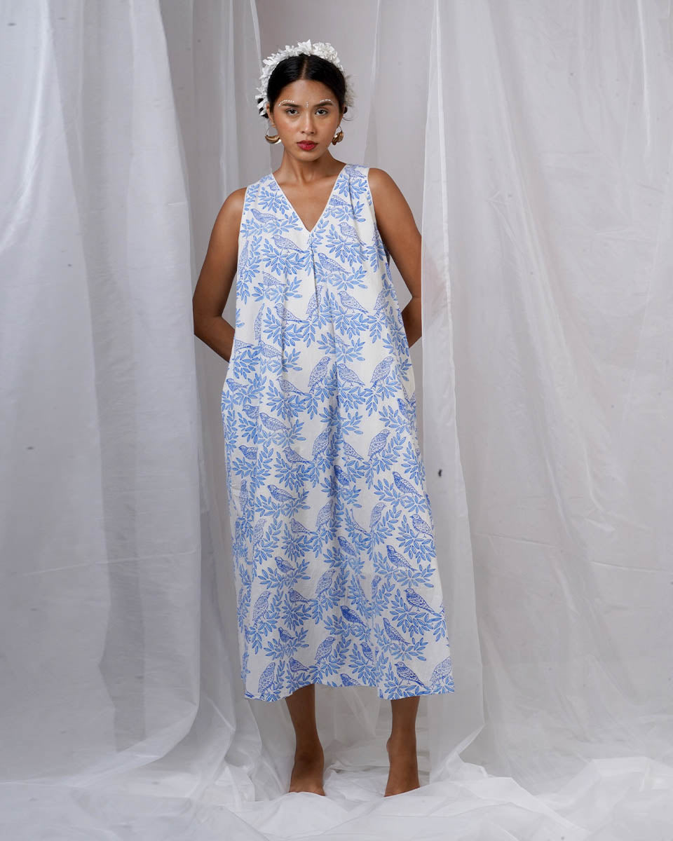 Megha White Hand Block Printed Dress-BAD