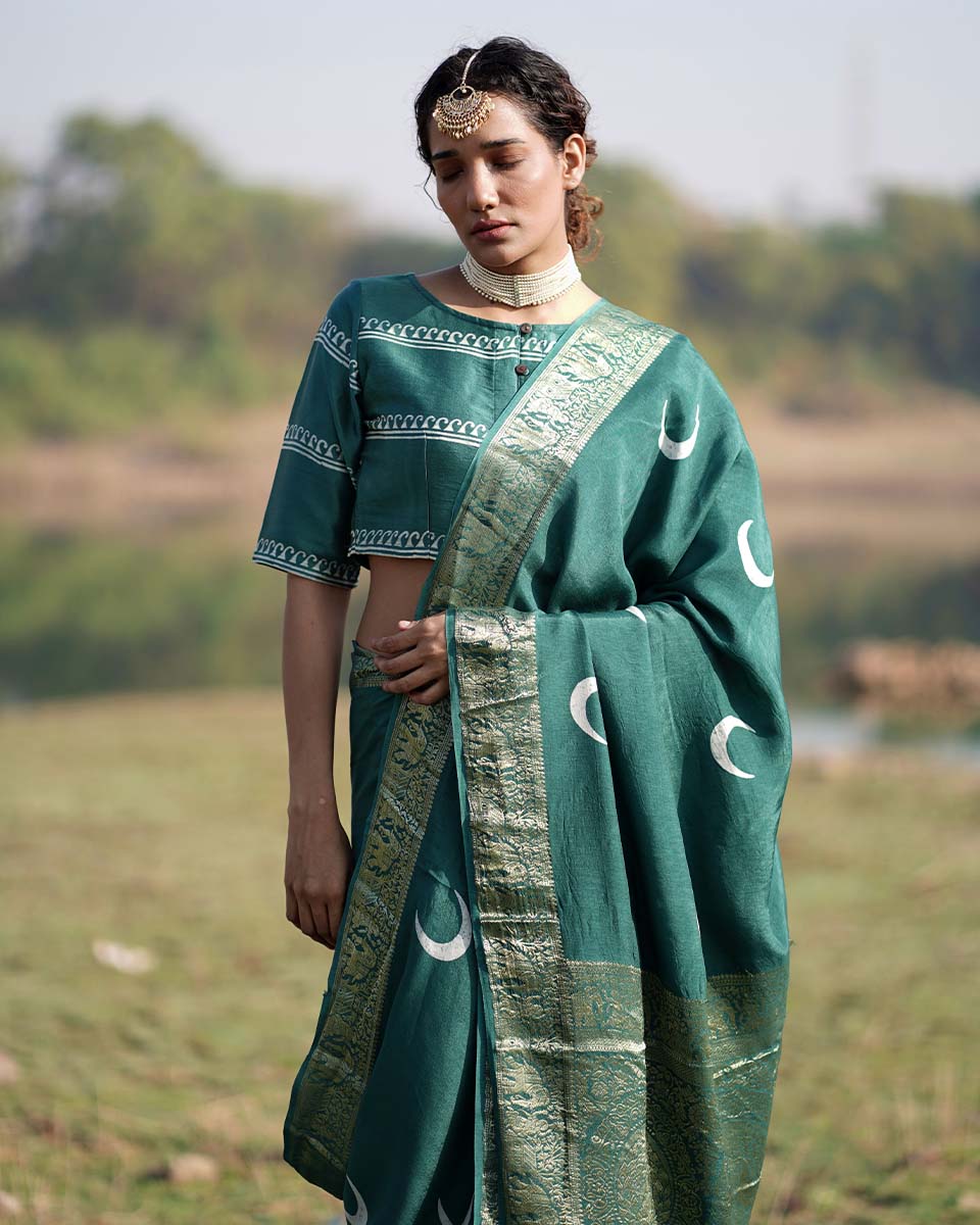 Bansari Blockprinted Dola Silk Saree - RB