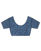 Blue Check And Floral Hand Blockprinted Cotton Mul Saree