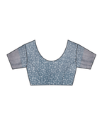 Stone Grey Blockprinted Handwoven Linen Zari Saree - Anant