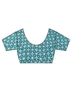 Sea Blue Blockprinted Modal Silk Saree Bel