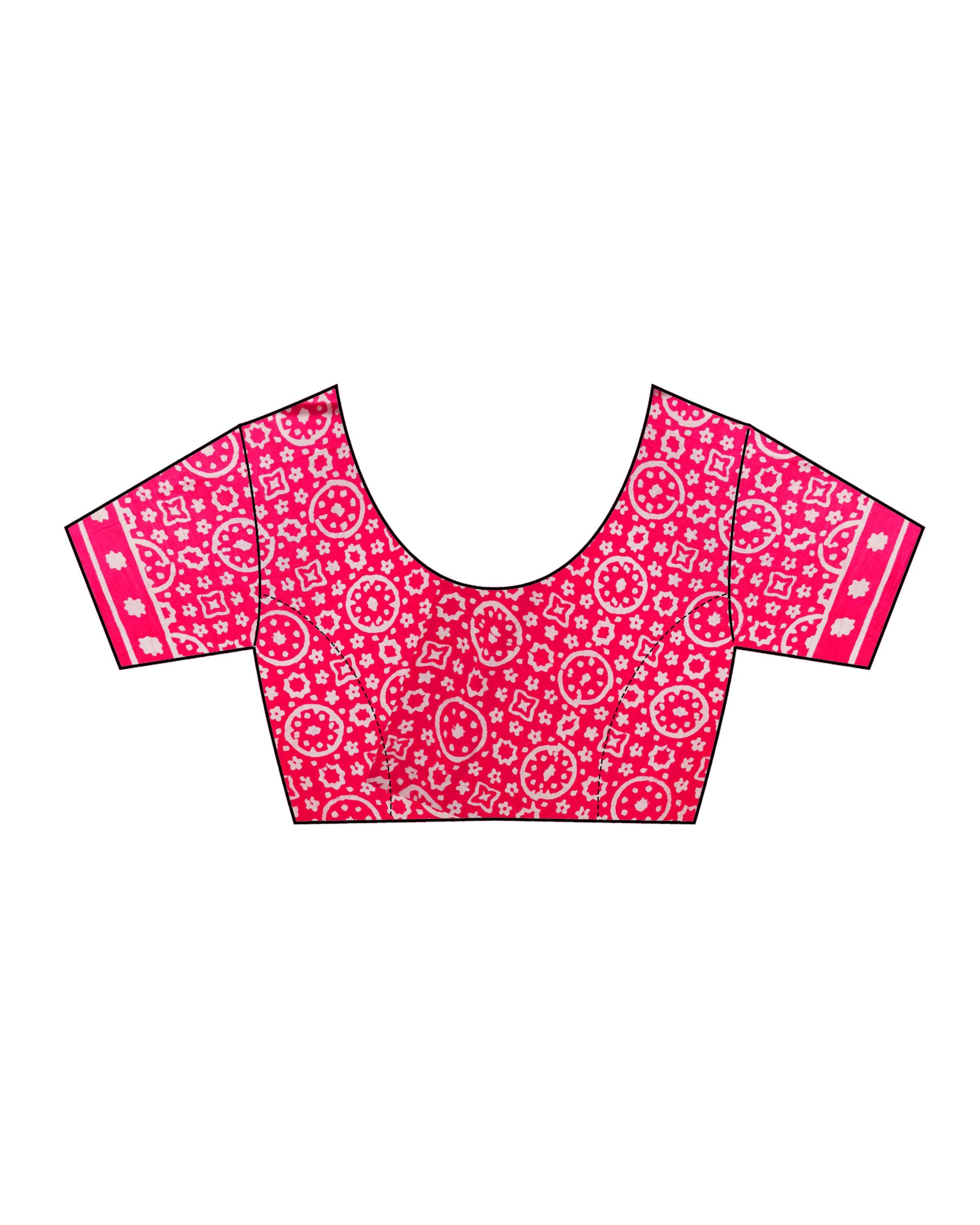 Firelight Pink Handprinted Cotton Sarees