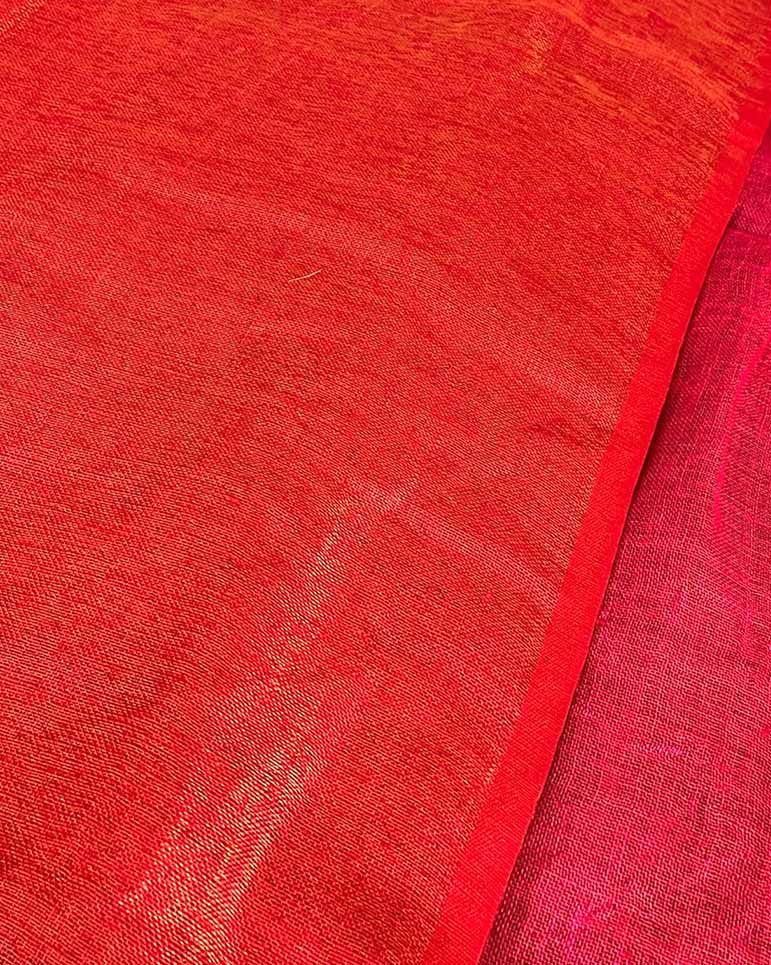 Glow On Red Handwoven Linen Saree - TARA