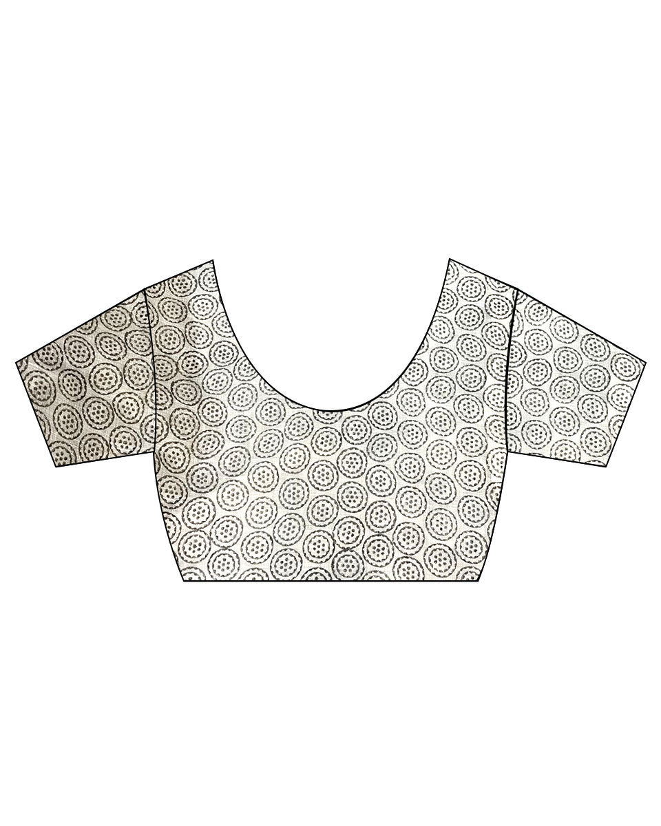 Aabroo White Handblock Linen Saree - TARA