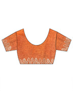 Meher Orange Handblock Linen Saree - TARA