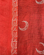 Taraani Red Handblock Linen Saree - TARA