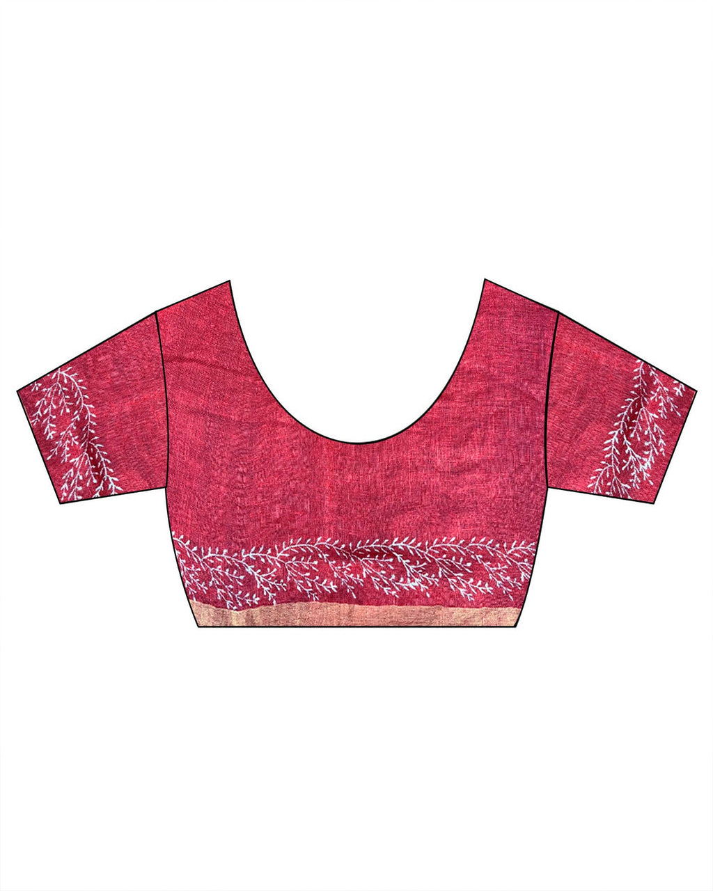 Taraani Red Handblock Linen Saree - TARA