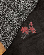 Tejasvi Black Handblock Linen Saree - TARA