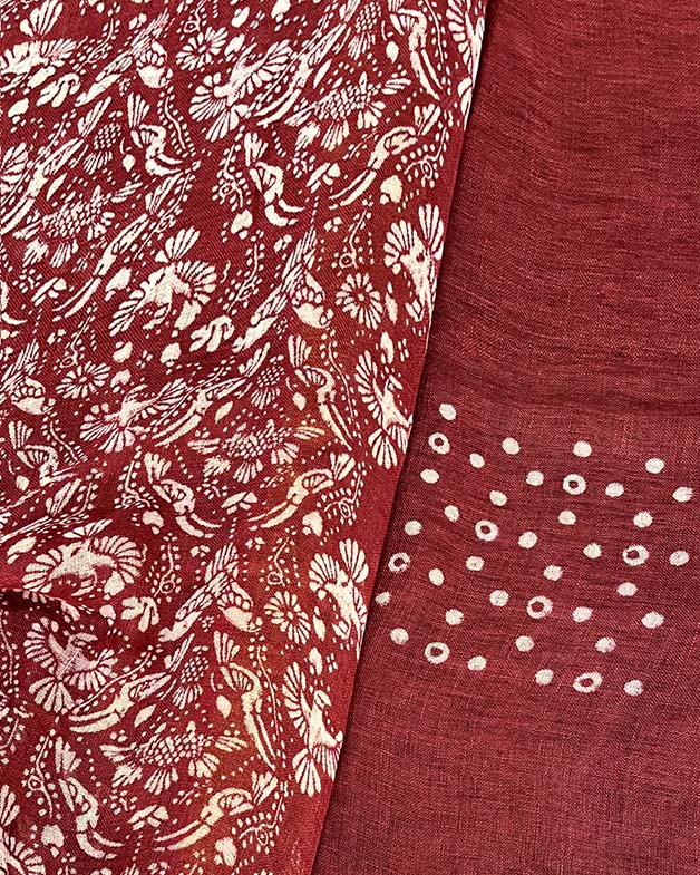 Urvi Maroon Handblock Linen Saree - TARA