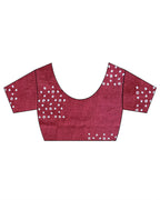 Urvi Maroon Handblock Linen Saree - TARA