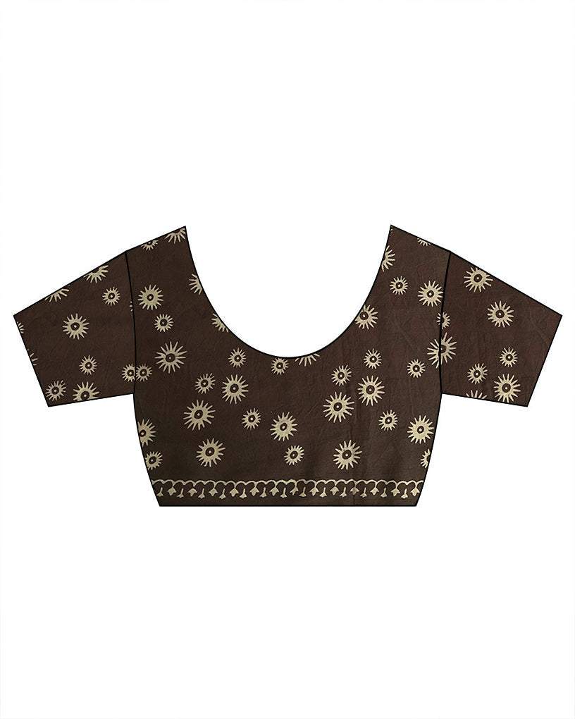 Rimjhim Brown Block Printed Cotton Saree - WW