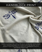 Beige Blue Blockprinted Dragonfly Sleeveless Cotton Dress