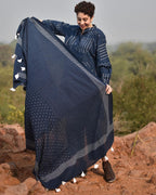 Indigo Flow Blockprinted Cotton Dupatta - Awargi