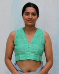 Pista Green Handwoven Linen Zari Blouse - Everyday Beautiful