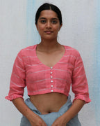 Baby Pink Handwoven Linen Zari Blouse - Everyday Beautiful
