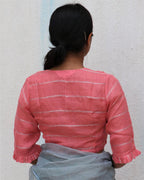 Baby Pink Handwoven Linen Zari Blouse - Everyday Beautiful