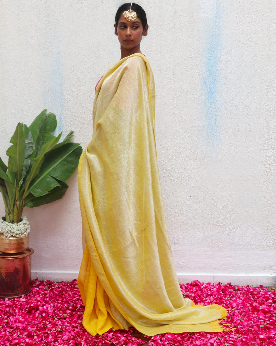 Jasnoor Yellow Handwoven Linen Zari Saree - Eknoor