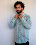 Sea Green Chevron Blockprinted Men'S Shirt
