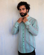 Sea Green Chevron Blockprinted Men'S Shirt