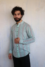 Sea Green Chevron Blockprinted Men'S Shirt