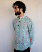 Sea Green Chevron Blockprinted Men'S Shirt