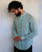 Sea Green Chevron Blockprinted Men'S Shirt