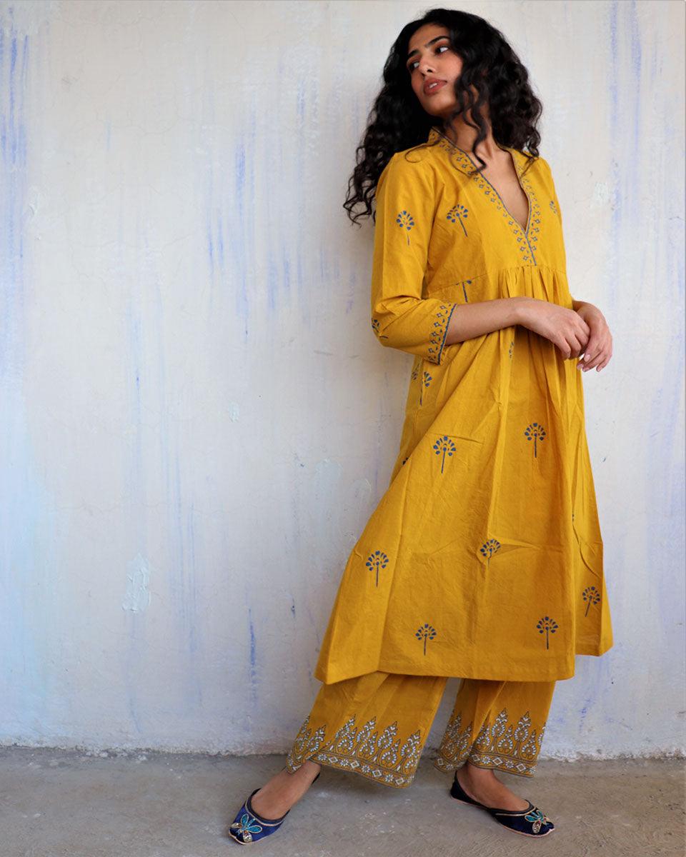 yellow kurti | kurti pant set | summer | chidiyaa