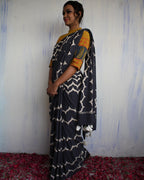 Midnight Blue & White Printed Pure Cotton Saree