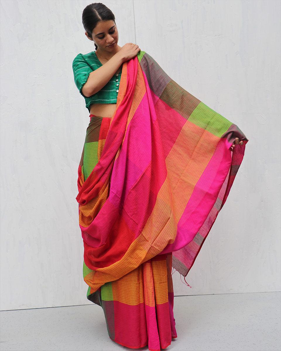 Kavin Handwoven Cotton Saree-Madras