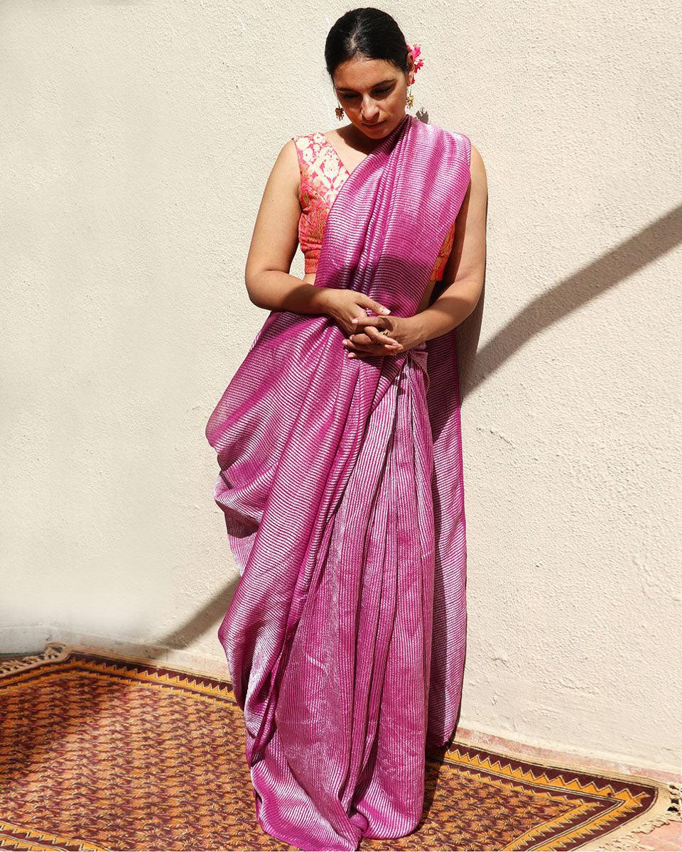 Madhumayi Purple Handwoven Linen Zari Saree - TOG