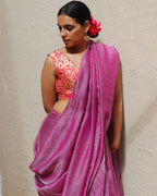 Madhumayi Purple Handwoven Linen Zari Saree - TOG