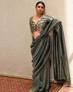 Jade Black Handwoven Linen Zari Saree - TOG