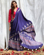 Blue Modal Silk Blockprinted Saree - Kite