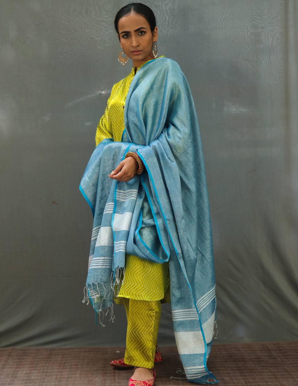 Kaur Handwoven Cotton Zari Dupatta-Saahiba