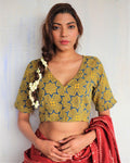 Yellow Hand Block-Printed Cotton Blouse-God