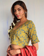 Yellow Hand Block-Printed Cotton Blouse-God