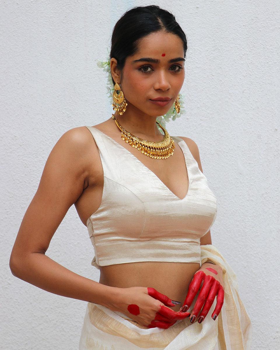 Daphne Cream Mashru Silk Blouse