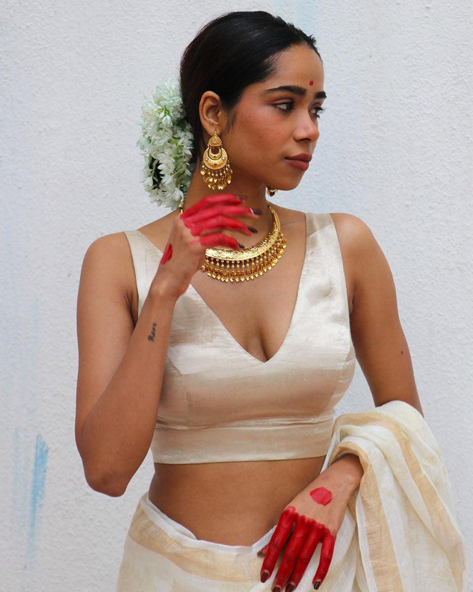 Daphne Cream Mashru Silk Blouse