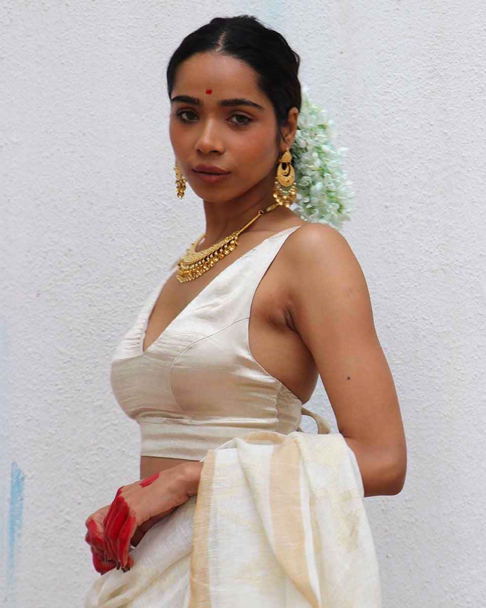 Daphne Cream Mashru Silk Blouse