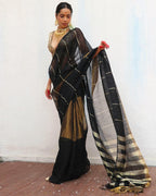Mrinmoyee Handwoven Linen Zari Saree