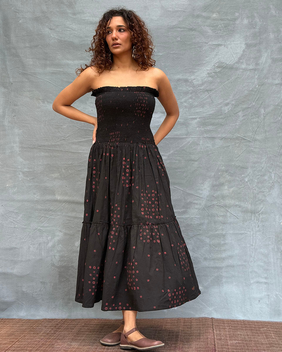 Crimson Earthrise Blockprinted Cotton Dress