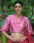Pink Blockprinted Mashru Silk Blouse-Chand Se