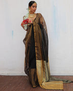 Urvashi Handwoven Linen Zari Saree