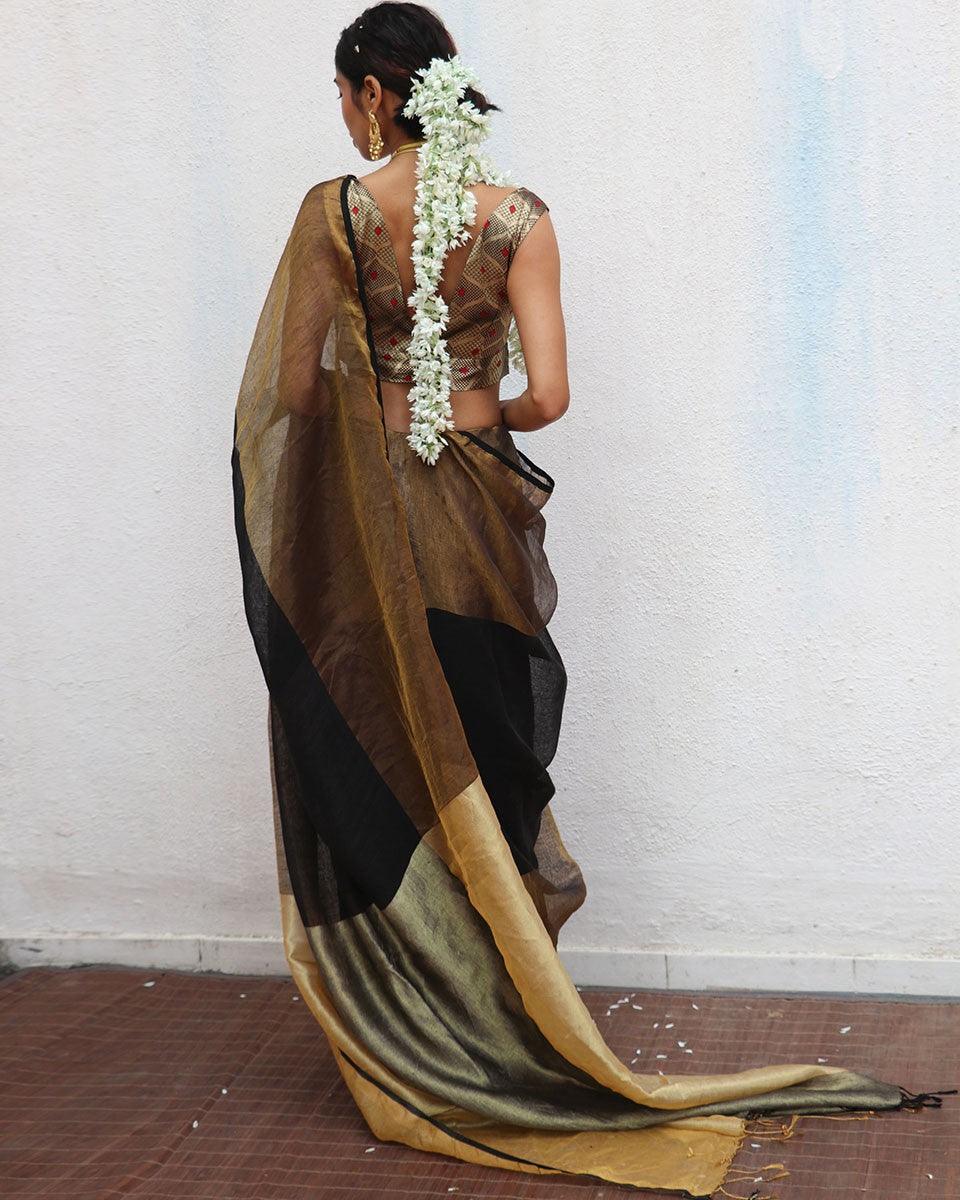 Urvashi Handwoven Linen Zari Saree